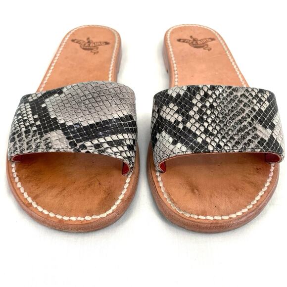 Freebird by Steven Golden Leather Sandals Python Snakeskin Reptile Slides Size 6 - Picture 4 of 13
